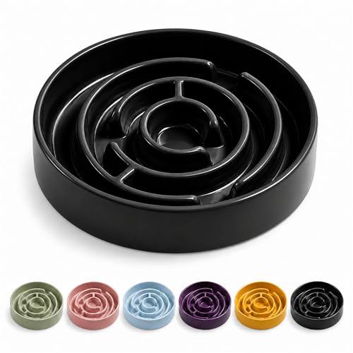 Ceramic Slow Feeder Dog Bowl, 1.5 Cup Puzzle Dish for Small Medium Dogs - color: Ceramic-Black