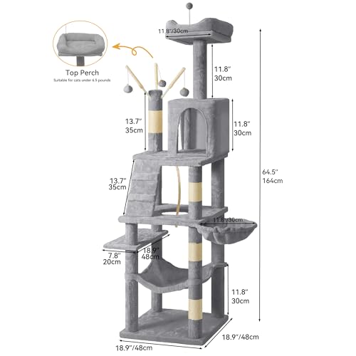 YITAHOME 64.5" Cat Tree, Multi-Level Cat Tower - color: Light Gray, size: 64.5inch
