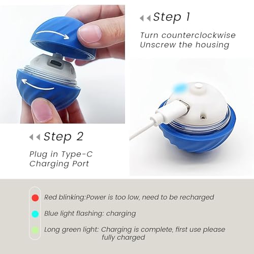 Interactive Dog Toys,Durable Active Wicked Ball,Automatic Moving Bouncing Rotating Ball for Puppy/Small/Medium Dogs,USB Rechargeable,Fun and Engaging Gift,Blue