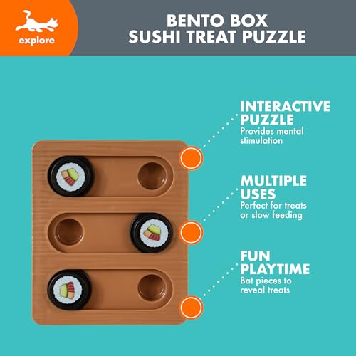 Quirky Kitty Sushi Hunter Bento Box Puzzle, Interactive Treat Toy