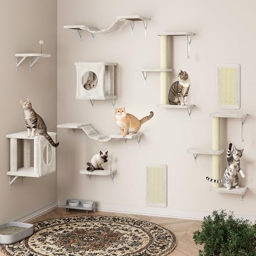 10 Pcs Cat Wall Shelves for Large Cats, Floating Climber with Scratcher - color: Beige, size: 10Pcs