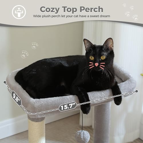 PEQULTI 4-in-1 Cat Activity Tree for Kittens & Small Cats, 33in Grey Tower - color: Grey, size: L(15.8"L x 15.8"W x 33"H)