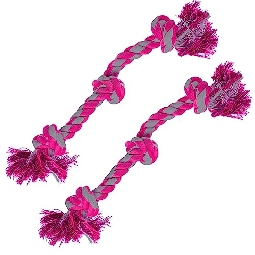 SunGrow Pink Dog Rope Toys, Twisted Triple Knotted Rope Bone, 2 Pack for Aggressive Chewers, Large Dogs Extra Strong, Heavy-Duty Dog Pull, Tug of War Ropes