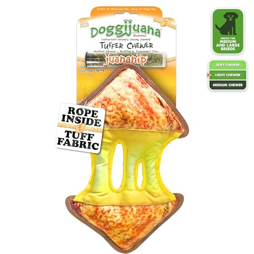 Doggijuana Tuffer Chewer Dog Toy, Grilled Cheese | Plush, Squeaky - size: Standard, style: Grilled Cheese