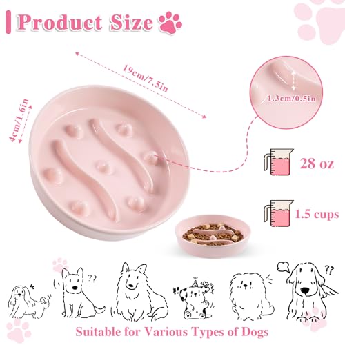 Ceramic Slow Feeder Dog Bowls,1.5 Cups Dog Food Dish for Medium& Large Dogs - color: Pink-L