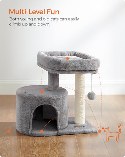 Feandrea Cat Tree, 18.5-in Small Cat Tower, Cute Kittens Condo, Light Gray - color: Light Gray