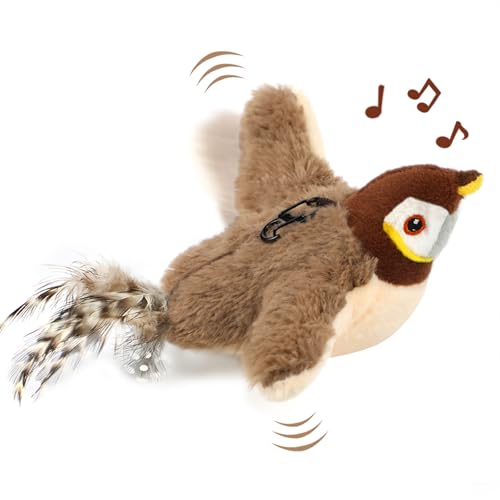 Tocirelo Cat Toy Flapping Bird (No Flying), Simulate Chirping Flappy Bird - color: Brown Bird Cat Toy