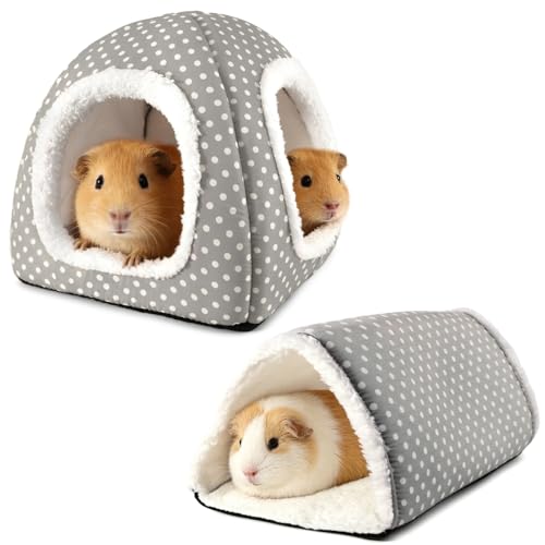 Guinea Pig Hideout and Play Tunnel Set, Washable Fleece Bed for Dwarf Rabbits, Bunnies, Chinchillas, Small Animal Toys - Grey Dot - color: Grey