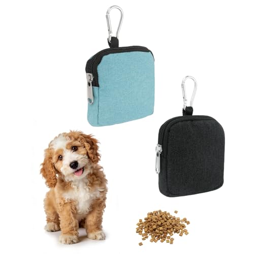 Dog Treat Pouch Hands-Free Pet Bag 3.5x3.4(Black/Sky Blue 2Pcs) - color: Black/Sky Blue