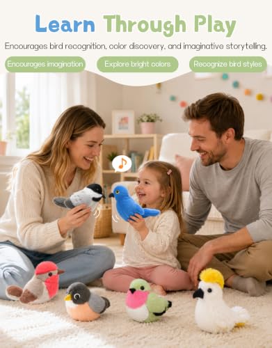 Muiteiur 6Pcs Chirping Bird Stuffed Animals, Shake Sound Plush Set for Kids - style: Sound Birds