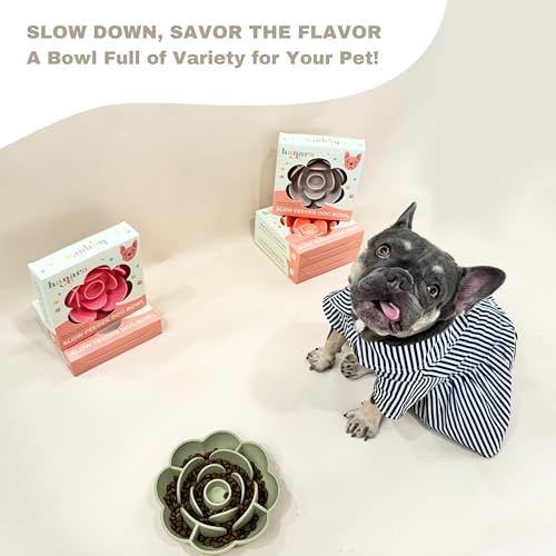 Hanara Sillicone Slow Feeder Dog Bowls & Lick Mat with Suction Bottom | Rose Petals Design | Promotes Better Digestion, Prevent Choking | Dish Washer Safe | Great Size for All Breed (Sage Green) - color: Sage Green