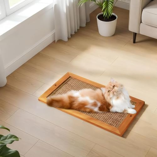 Wooden Sisal Cat Scratching Post, Wall & Floor Mount Vertical Cat Scratch Pad for Indoor Kittens Adult Cats, Durable Cat Wall Scratcher Furniture Protector Cat Toy