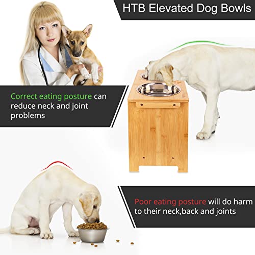 HTB Elevated Dog Bowl Stand with 2 Stainless Steel Bowls-14 H XLarge Bamboo - color: Bamboo, size: X large-14"tall,48 Oz bowl