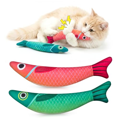 Cat Toys for Indoor Cats, Fish-Shaped Pillow, 2 Pack Red+Green - color: A4-Yellow+Purple