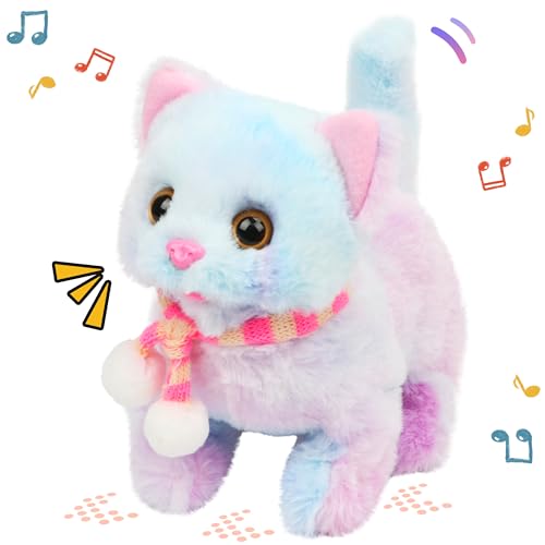 Easfan Rainbow Walking Kitty Cat Interactive Plush Toy Gift for Kids 7.5" - style: Rainbow Cat