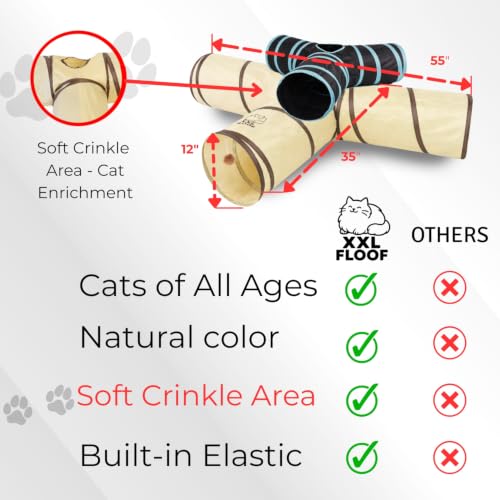 Large 3-Way Cat Tunnel, Collapsible Pet Play Tube with Toys