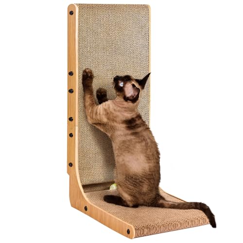 EHEYCIGA Cardboard Cat Scratcher for Indoor Cats, 26.8 Inch, Brown - color: Brown, size: 16.6x11.2x26.8