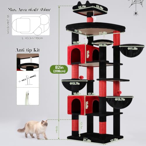 Globlazer 82in Gothic Extra Large Cat Tree for Indoor Cat Large Adult, S82 - color: Black Red