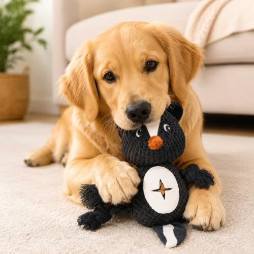 Dog Squeaky Chew Toy, Plush Crinkle Rope Dog Toy - Black Skunk - color: Black Skunk