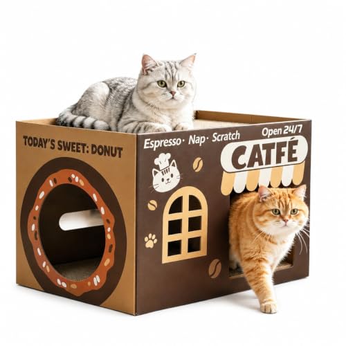 Cardboard Cat Scratcher House, Corrugated Scratching Pad with 2 Pads, Brown - size: New-Brown