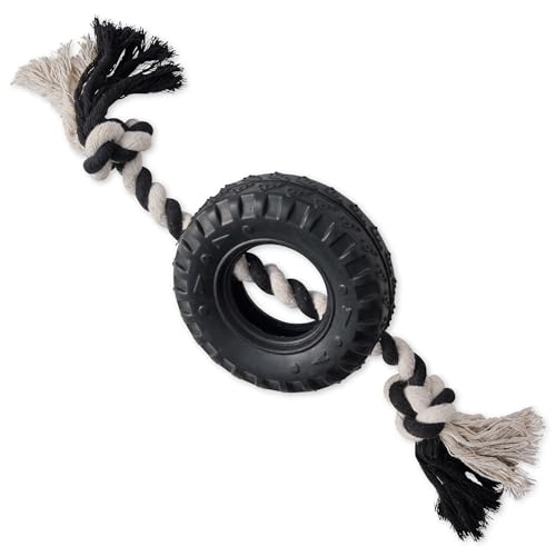 Pet Passion Natural Rubber Tire and Organic Cotton Rope Pull and Chew Dog Toy for All Pet Breeds, Black, Small - color: Black, size: Small