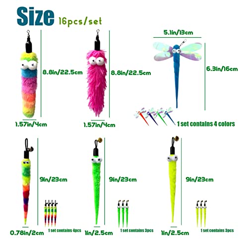 AcceLeah 16Pcs Cat Wand Refills, Worm Dragonfly Attachments for Indoor Cats - color: 16Pcs