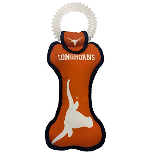 Pets First NCAA Texas Longhorns Dental Dog TUG Toy with Squeaker. Tough PET Toy for Healthy Fun, Teething & Cleaning Pets Teeth & Gum - color: Texas Longhorns
