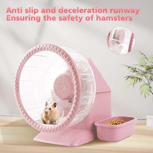 Silent Hamster Wheel Multifunctional Hamster Wheel Quite Running Spinner Wheel Accessories with Food Bowl Water Bottle for Hamsters Dwarf Gerbil (Pink) - color: Pink