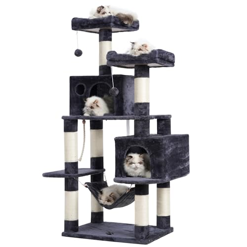 Hey-brother Cat Tree Tower with Sisal Scratching Posts, Big Condo, MPJ020G - color: Smoky Gray