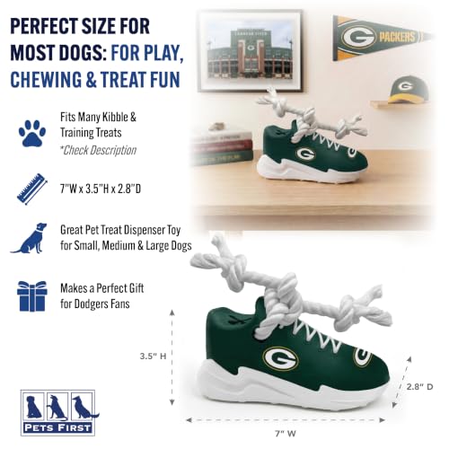 Pets First NFL Green Bay Packers Cleat Sneaker Spike Dog Toy, Football Treat Dispenser Chew Toy for Dogs, Interactive Rope Tug Toy, Slow Feeder Natural Rubber Dog Toy with Official Team Logo - color: Green Bay Packers