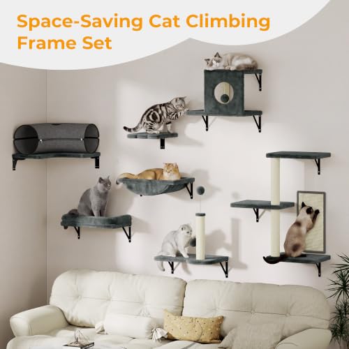 8-in-1 Cat Wall Shelves, Cat Wall Furniture Set - color: Grey