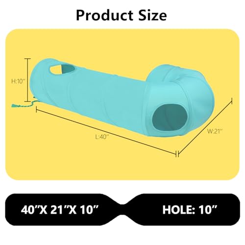 Cat Tunnel, 2-Way Collapsible Cat Tube with Interactive Peek-A-Boo Hole, Toy Ball, and Rope – Ideal for Indoor Cats, Kittens, and Rabbits (Light Blue) - color: light blue