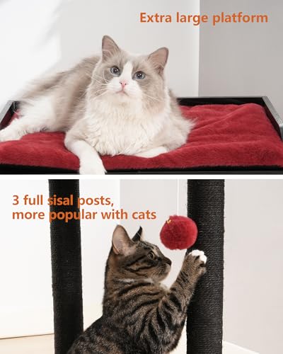 FourFurPets Modern Cat Tree for Large Cats, Full Sisal Cat Scratching Post - color: Black&Red, size: 22"L x 15.7"W x 26.7"H