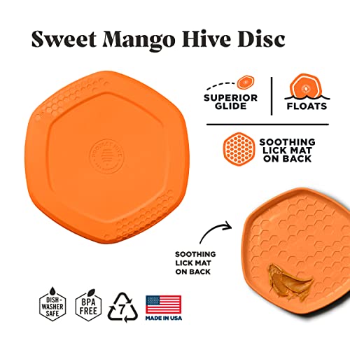 PROJECT HIVE ·PET COMPANY· Dog disc - Great for Fetch - Includes a Lick mat on Back - Floats in Water, Smooth Glide - Made in The USA (Sweet Mango) - color: Sweet Mango