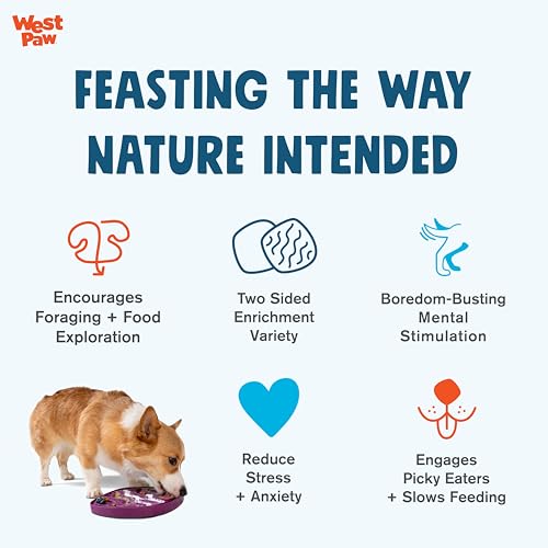 West Paw Seaflex Waves Feast Mat – All-in-One, Slow Feeder, Lick Mat – Encourages Foraging & Food Exploration - Engages Picky Eaters & Slow Feeding - Versatile – Easy to Clean, Non-Toxic - Periwinkle - color: Periwinkle, size: Waves