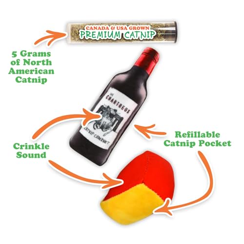 Meowijuana Get Paired Cat Toy | 2 Plush Toys Refillable Catnip - color: Get Paired Wine & Cheese