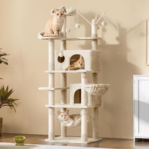 Yaheetech 67in Multi-Level Cat Tree Tower with Dangling Teaser Toys - color: Beige