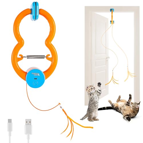 ALL FOR PAWS Interactive Cat Toy for Indoor Cats, Automatic Door Hanging Toy with Moving Feather, USB Rechargeable Cat Toys for Bored Adult Cats & Kittens, Electric Cat Toy for Enrichment & Exercise