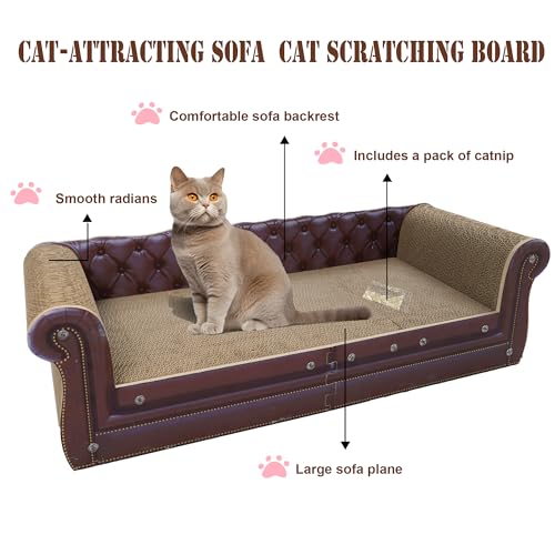 COOZMENT Scratching Sofa, Couch Shaped Thick Scratching Cardboard, Lounge Bed for Indoor Rest&Play, Sofa Scratcher Pad (Brown, 39.4" L X 14" W X 11" H) - color: Brown-Large