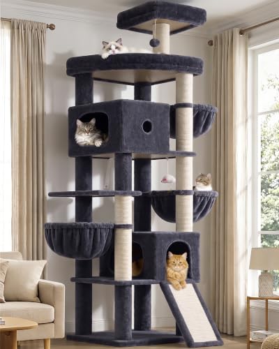 Globlazer Cactus Extra Tall Cat Tree for Large Cats, Heavy Duty Tower, F83C - color: Dark Grey
