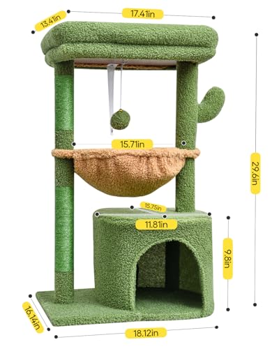SYANDLVY Cactus Cat Tree for Indoor Cats, Green Activity Tower for Kittens - color: Green