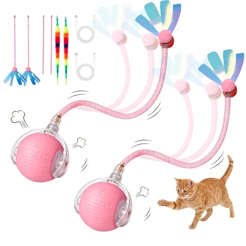 Interactive Cat Toy Ball, Automatic Cat Toys for Indoor Cats with 3 Modes - color: pink+pink