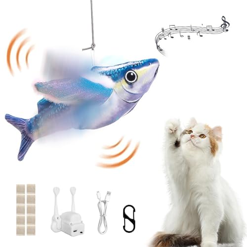 Esoes Flopping Fish Cat Toy with Catnip, Interactive Chirping Kicker Toy - color: blue