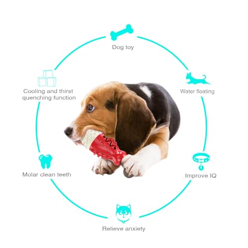 Cooling Freezable Dog Toy with Natural Coffee Wood – Dental Cleaning, Teething Relief & Treat Dispensing Chew Toy for Small Medium Large Breeds (Red) - color: Red