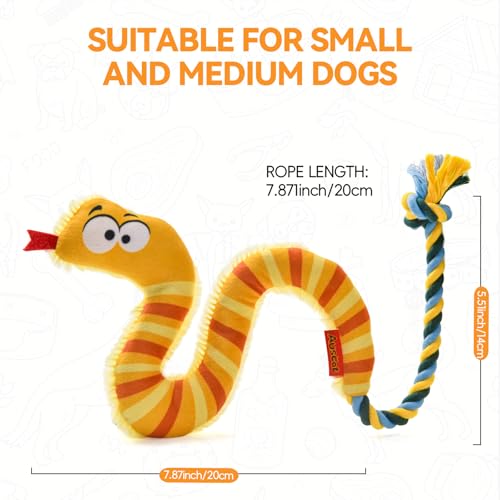 AUSCAT Plush Dog Rope Toy, Durable Squeaky Dog Toys for Puppy Small Medium Dogs (Not for Aggressive Chewers), Snake - color: Snake