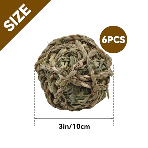 kathson 6 Pcs Rabbit Chew Grass Balls,Bunny Grass Toy Handmade Timothy Hay Ball Small Animal Treats Teeth Grinding Chews for Rabbits Chinchillas Guinea Pigs Hamsters Mice Gerbils - color: Green wheat fields