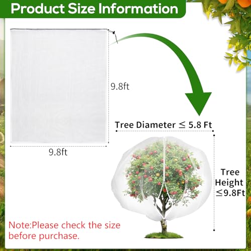 1 Pack 9.8 x 9.8 ft Fruit Tree Netting Covers with Zipper and Drawstring - size: 9.8 x 9.8FT/1Pack