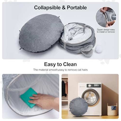 Odoland Linen Cat Tunnels & Central Cat Bed with 9 Interactive Cat Toys - color: Linen Cool Gray