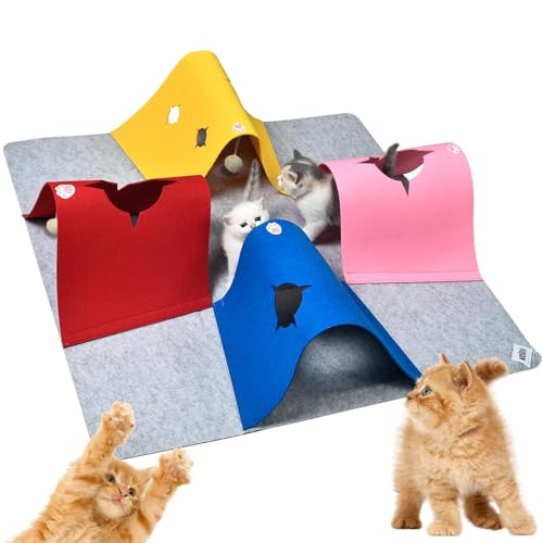 4-Way Cat Tunnels for Indoor Cats, Interactive Toys with Plush Ball - color: Multi-Color with Plush Ball