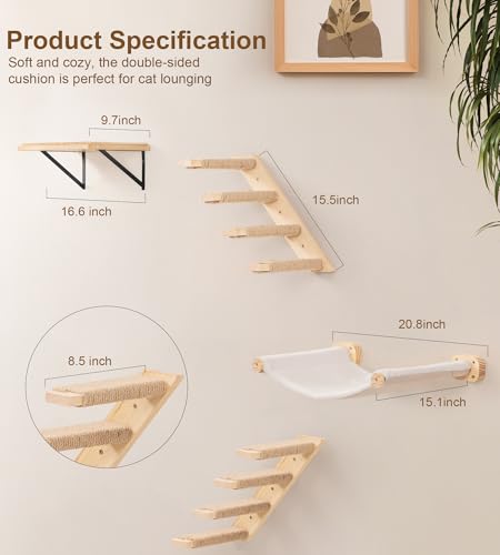 Cat Wall Hammock with Floating Hammock, 2 Four-Step Ladders & 1 Flat Shelf - color: 1 Hammock 1 Shelf 2 Stairs